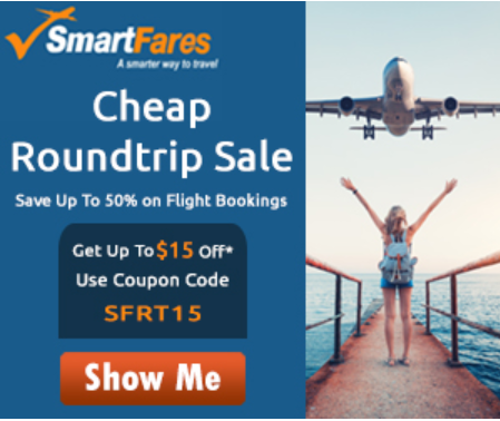 Cheap Roundtrip Flights $15 off - Smart Fares coupon code